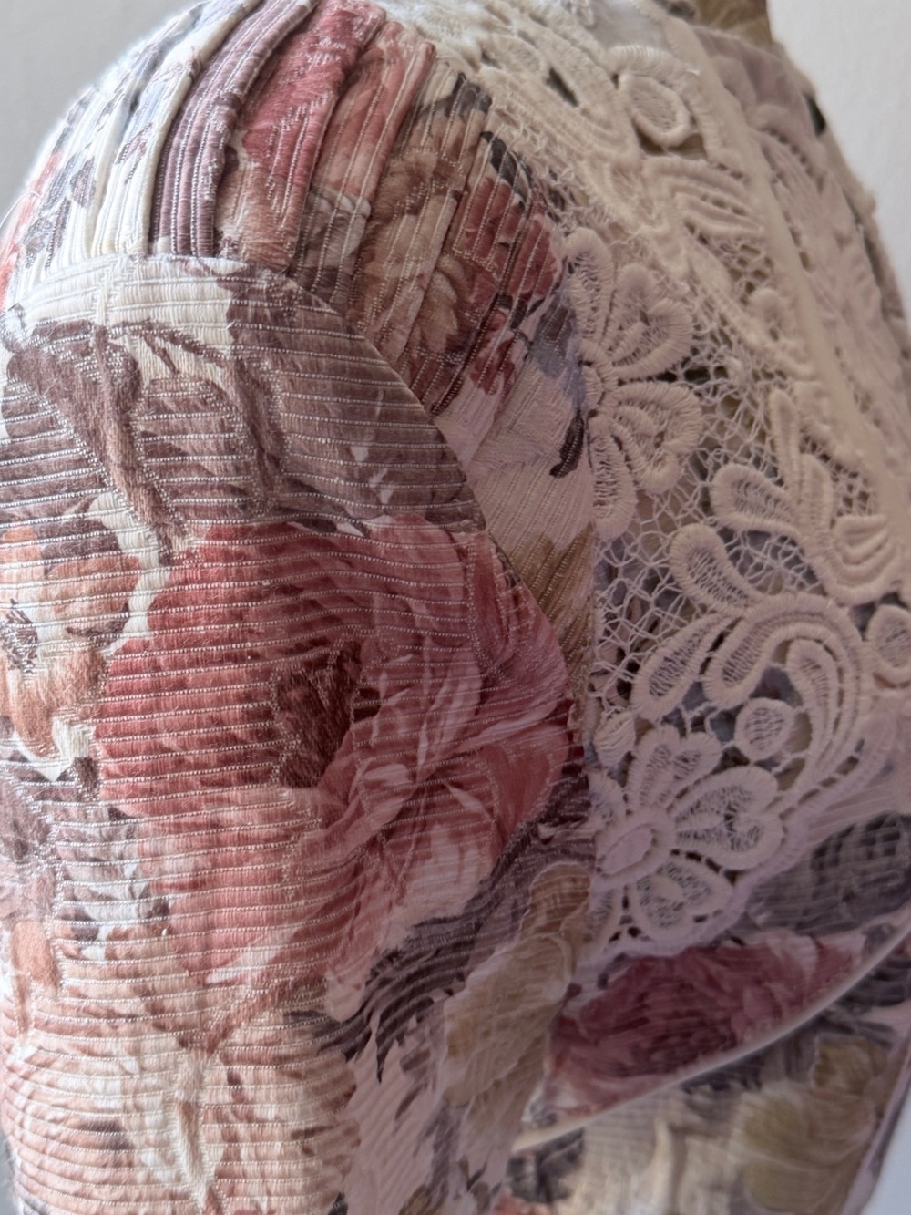Vintage Tapestry Floral Lace Panel Zip Front Jacket — Cream, Blush & Sage - Picture 7 of 12